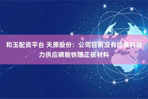 和玉配资平台 天原股份：公司目前没有给赛科动力供应磷酸铁锂正极材料